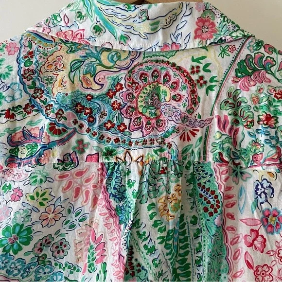 Talbots Pink & Green Paisley Floral Button Down Collared Cotton Shirt Size X - Picture 8 of 14